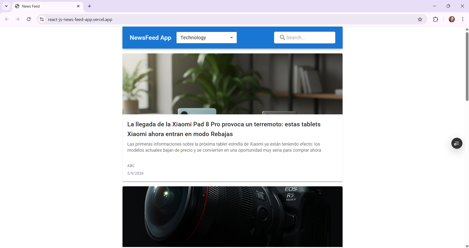 React News Feed Application